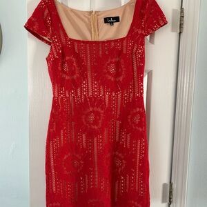 Lulu's Red Sheath Mini Dress with Flutter Cap Sleeves